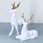 Modern White & Golden Deer Resin Showpiece Set for Home Decor