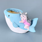Cute Whale Girl Resin Planter Pot – Ocean Theme Mini Decorative Succulent Holder