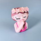 Cute Girl “Shh” Resin Planter Pot with Floral Crown – Aesthetic Mini Decorative Succulent Holder
