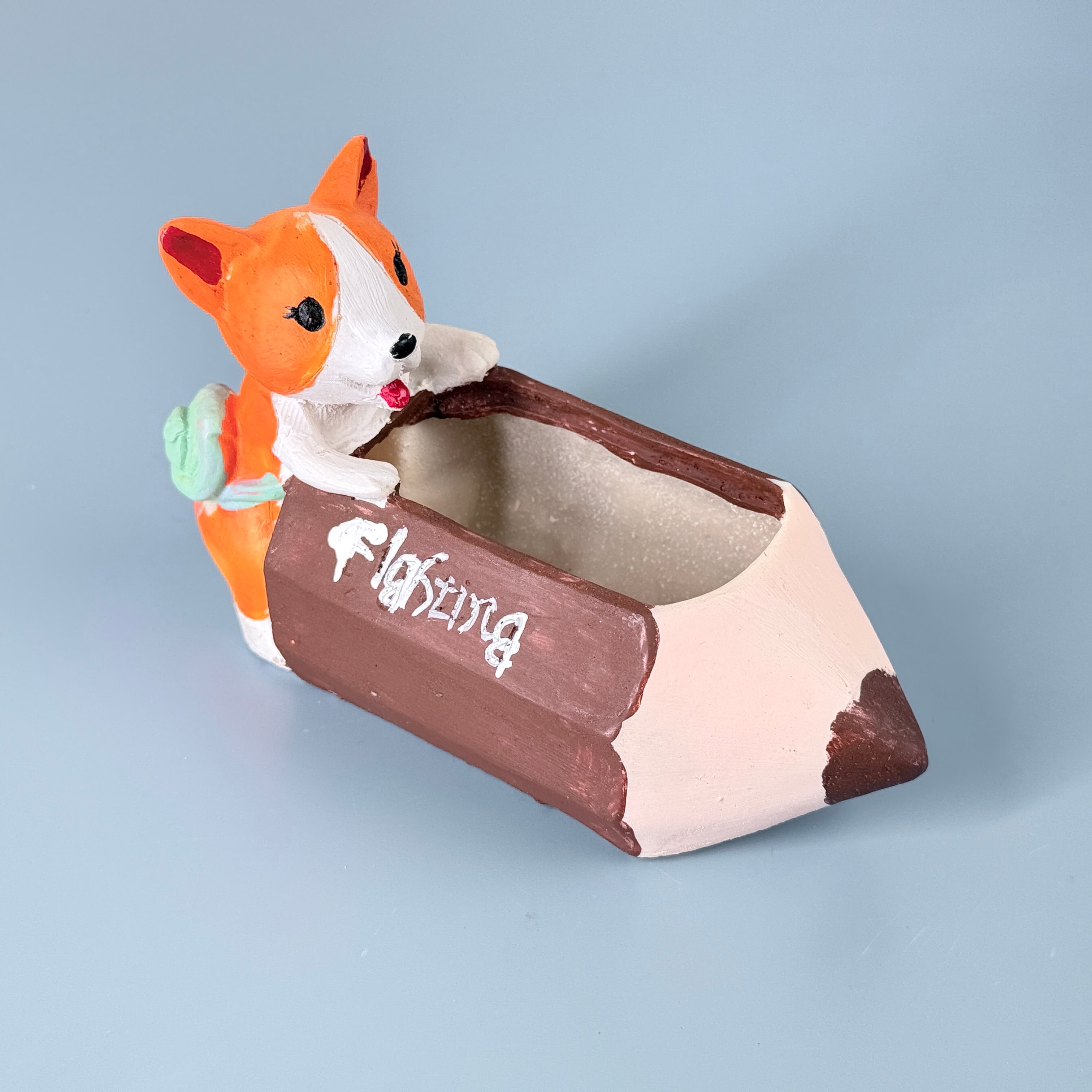 Cute Corgi Pencil Resin Planter Pot – Mini Cartoon Desk Decorative Succulent Holder