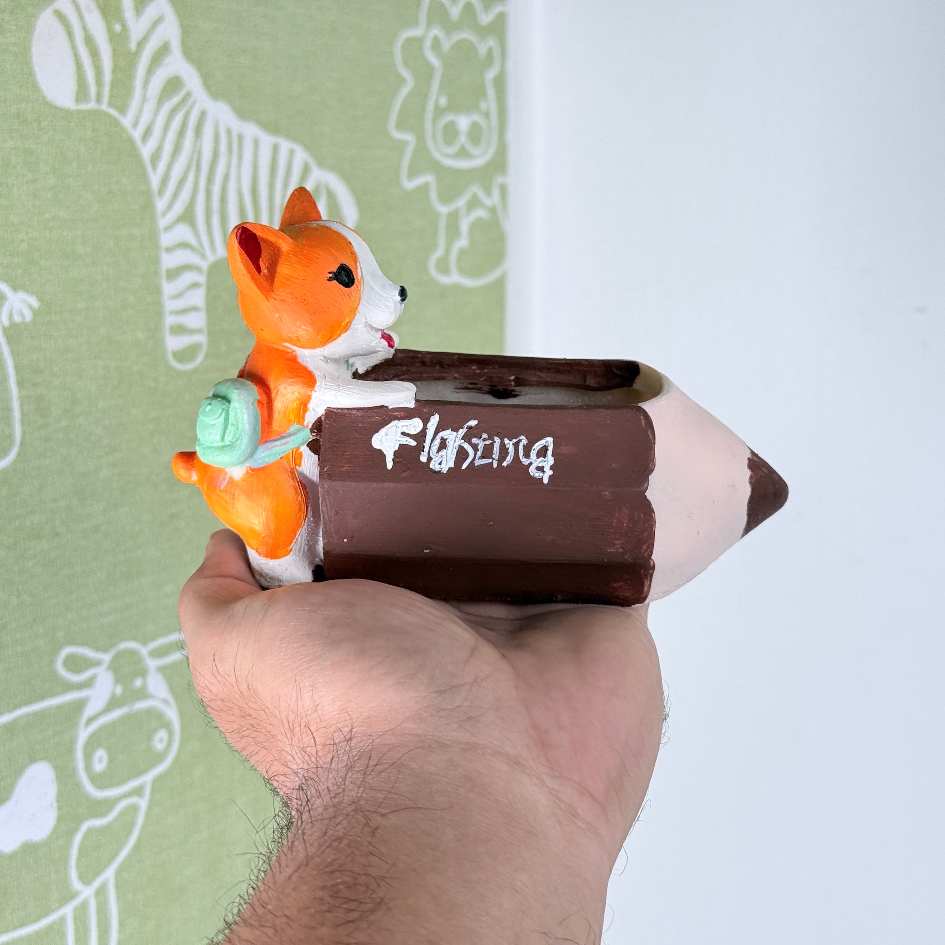 Cute Corgi Pencil Resin Planter Pot – Mini Cartoon Desk Decorative Succulent Holder