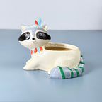Cute Raccoon Tribal Resin Planter Pot – Mini Animal Decorative Desk Plant Holder