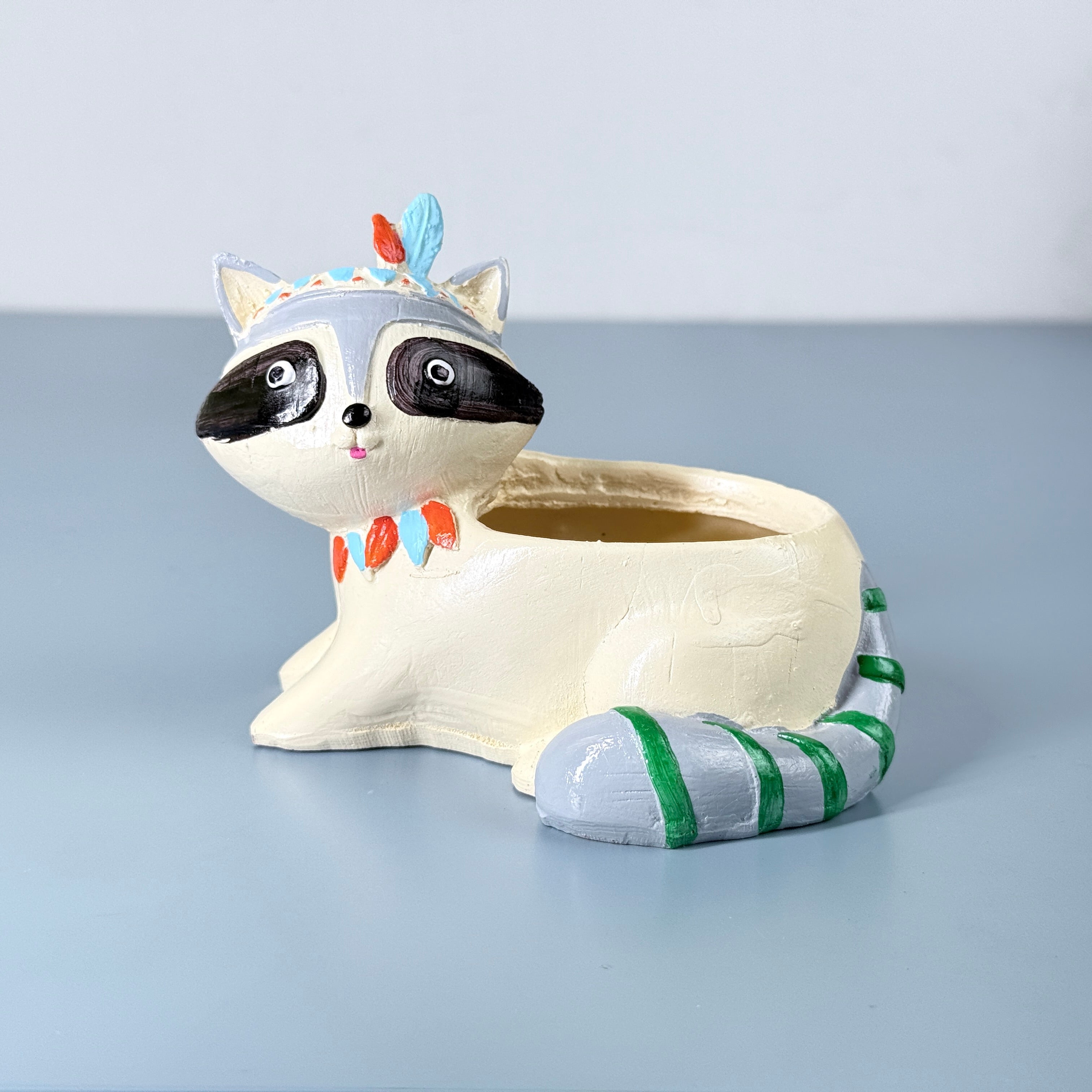 Cute Raccoon Tribal Resin Planter Pot – Mini Animal Decorative Desk Plant Holder