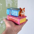 Cute Corgi Dog Reading Book Resin Planter Pot – Mini Cartoon Decorative Plant Holder