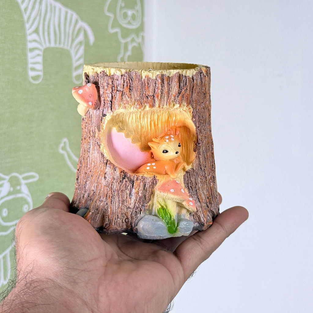Tree Trunk Deer Resin Planter Pot – Mini Animal Wall Decorative Plant Holder