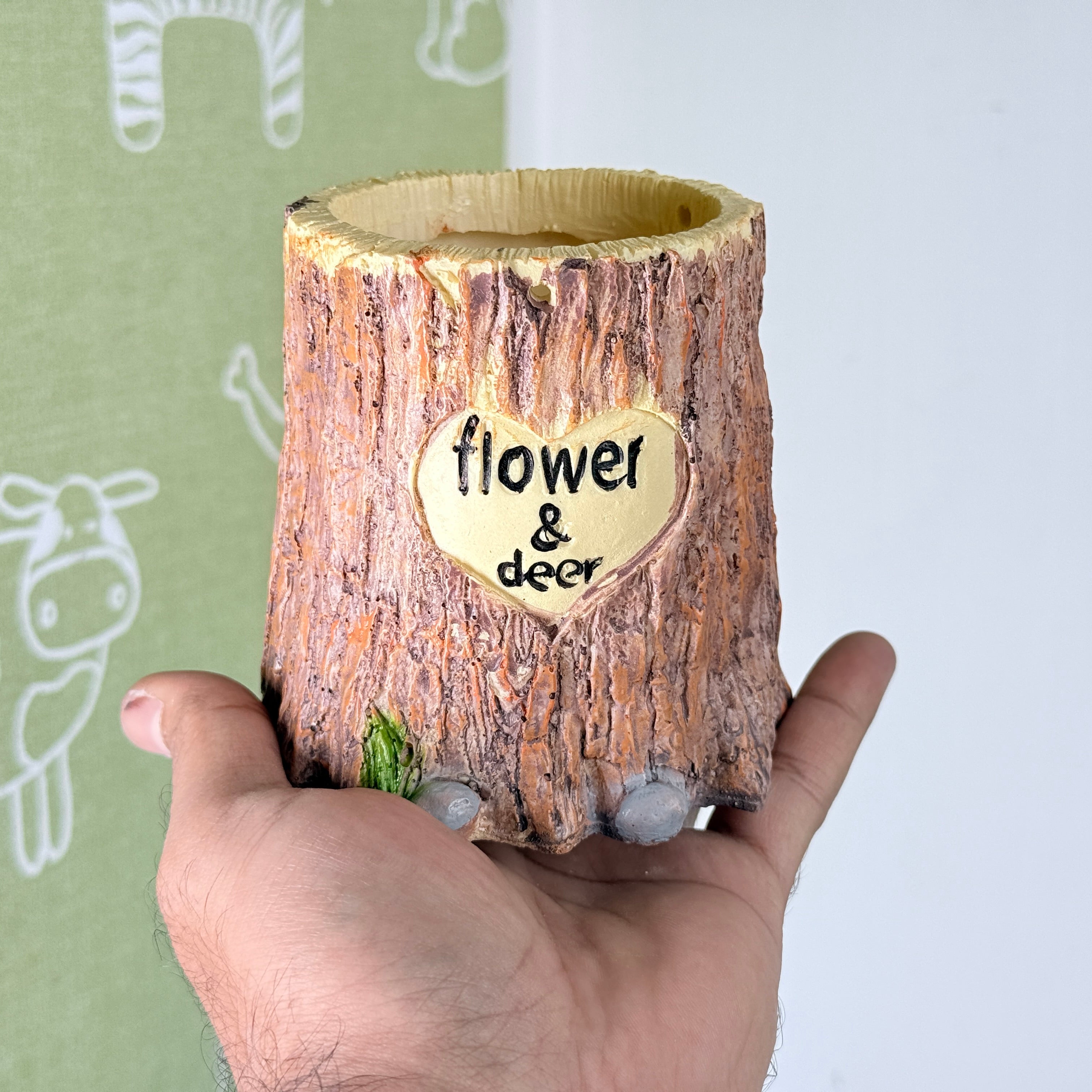 Tree Trunk Deer Resin Planter Pot – Mini Animal Wall Decorative Plant Holder