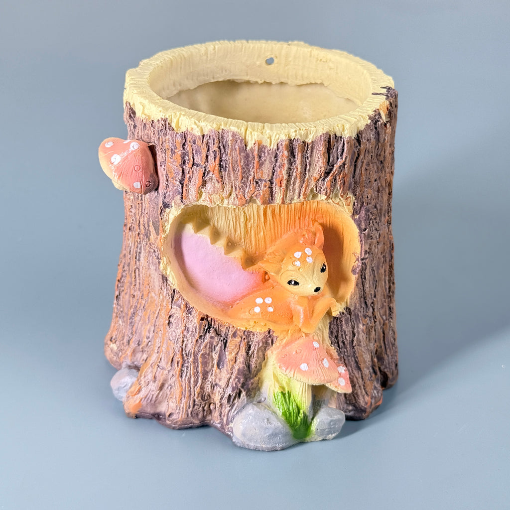 Tree Trunk Deer Resin Planter Pot – Mini Animal Wall Decorative Plant Holder