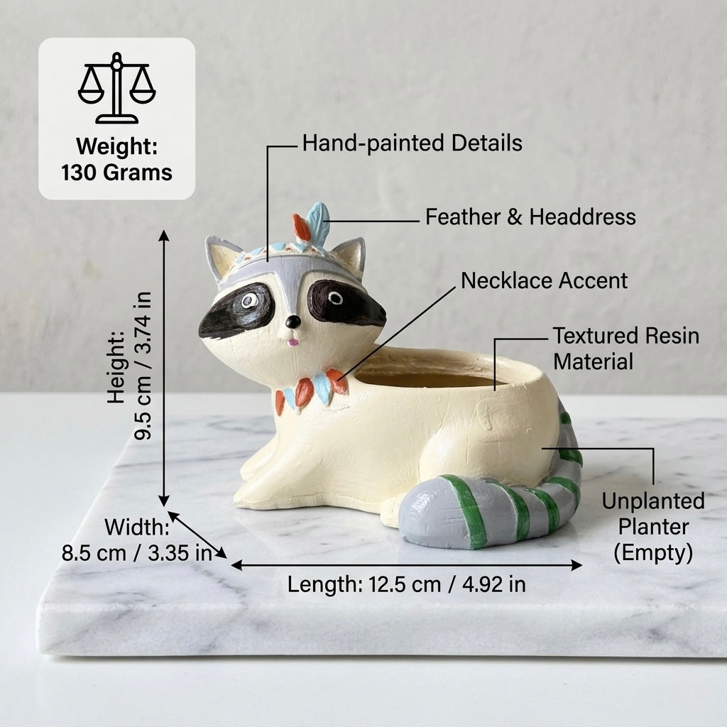 Cute Raccoon Tribal Resin Planter Pot – Mini Animal Decorative Desk Plant Holder