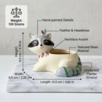 Cute Raccoon Tribal Resin Planter Pot – Mini Animal Decorative Desk Plant Holder
