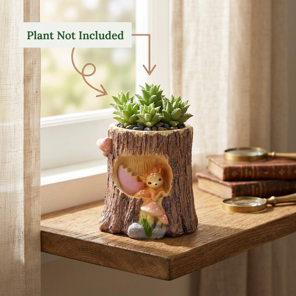 Tree Trunk Deer Resin Planter Pot – Mini Animal Wall Decorative Plant Holder Secondary image