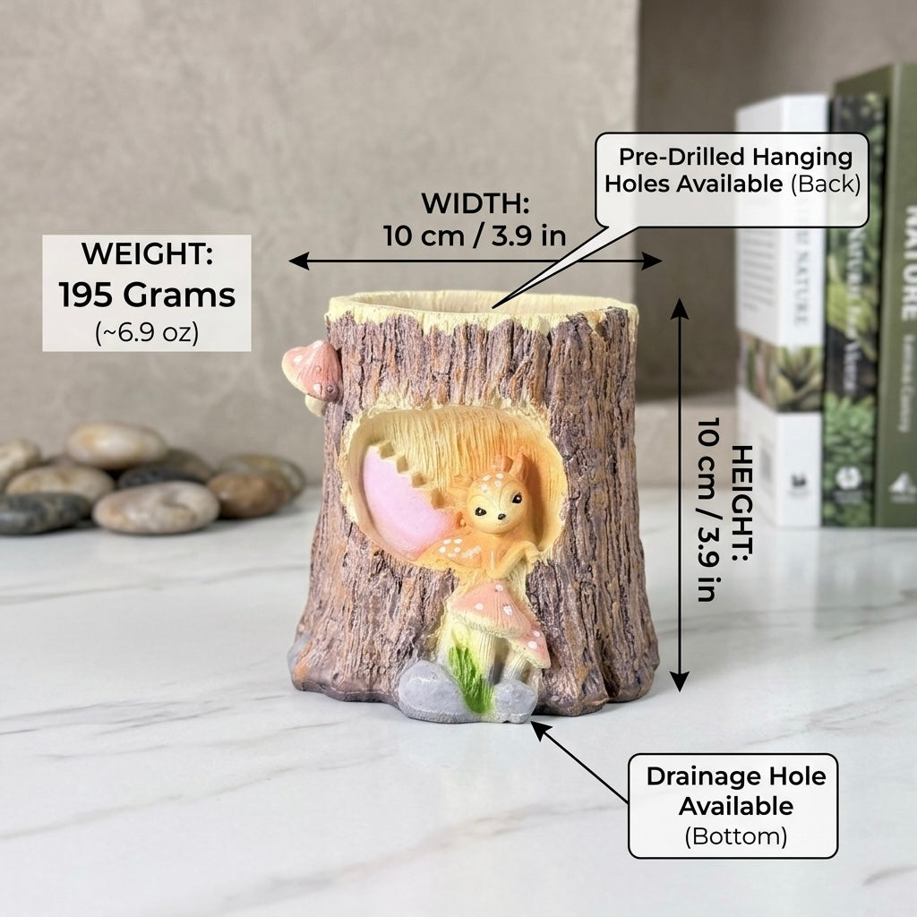 Tree Trunk Deer Resin Planter Pot – Mini Animal Wall Decorative Plant Holder