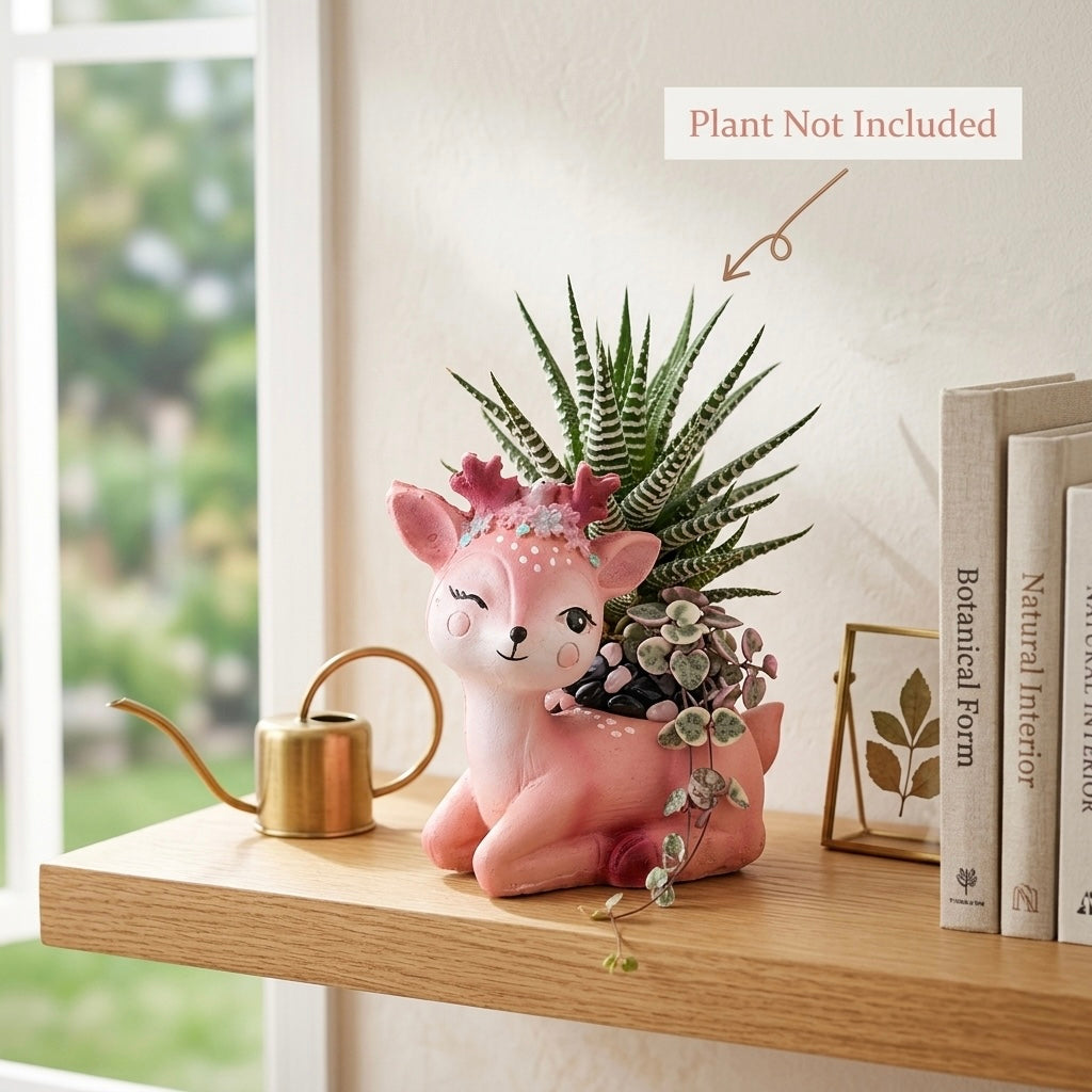 Cute Pink Deer Resin Planter Pot – Mini Floral Animal Decorative Succulent Holder Secondary image