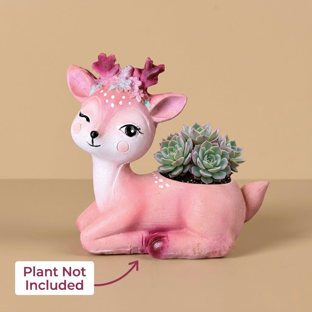 Cute Pink Deer Resin Planter Pot – Mini Floral Animal Decorative Succulent Holder