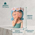Cute Girl Face Resin Planter Pot with Flower Crown – Aesthetic Mini Decorative Succulent Holder