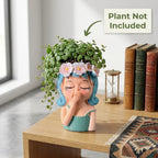 Cute Girl Face Resin Planter Pot with Flower Crown – Aesthetic Mini Decorative Succulent Holder