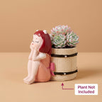 Cute Angel Girl Resin Planter Pot with Barrel – Mini Decorative Succulent Holder