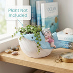 Cute Whale Girl Resin Planter Pot – Ocean Theme Mini Decorative Succulent Holder
