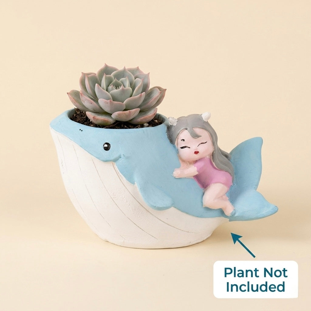 Cute Whale Girl Resin Planter Pot – Ocean Theme Mini Decorative Succulent Holder Main image
