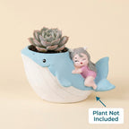 Cute Whale Girl Resin Planter Pot – Ocean Theme Mini Decorative Succulent Holder