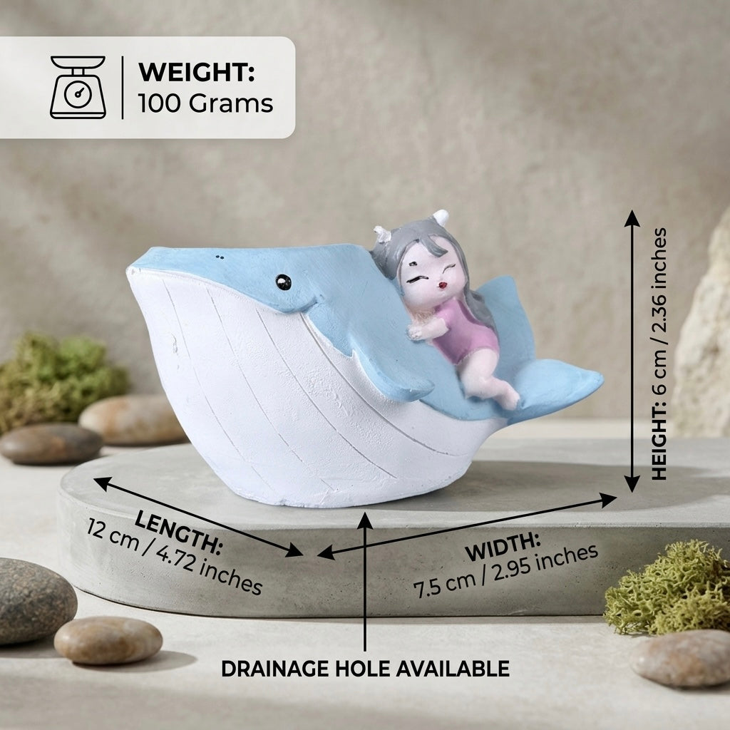 Cute Whale Girl Resin Planter Pot – Ocean Theme Mini Decorative Succulent Holder