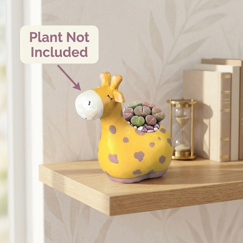 Cute Giraffe Resin Planter Pot – Yellow Animal Mini Succulent Holder