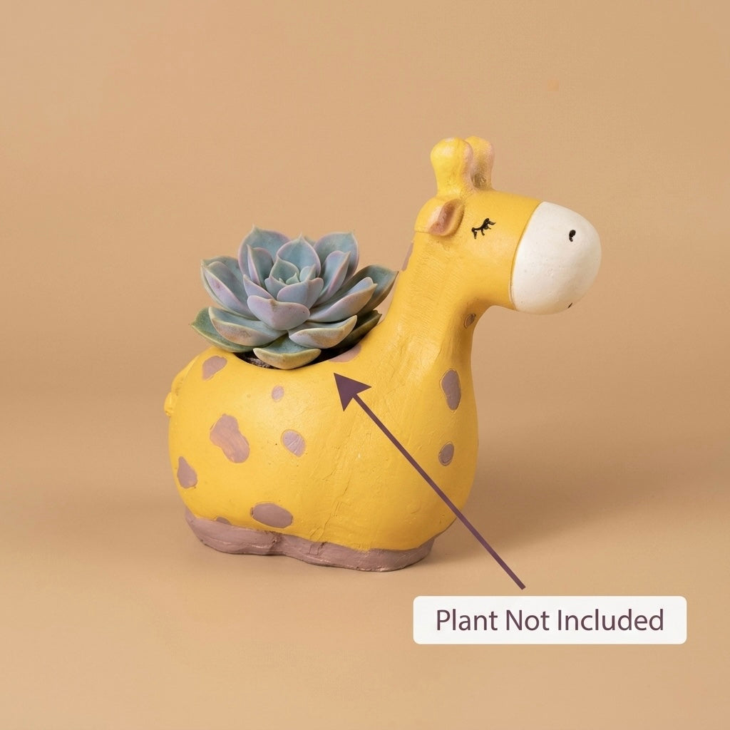 Cute Giraffe Resin Planter Pot – Yellow Animal Mini Succulent Holder