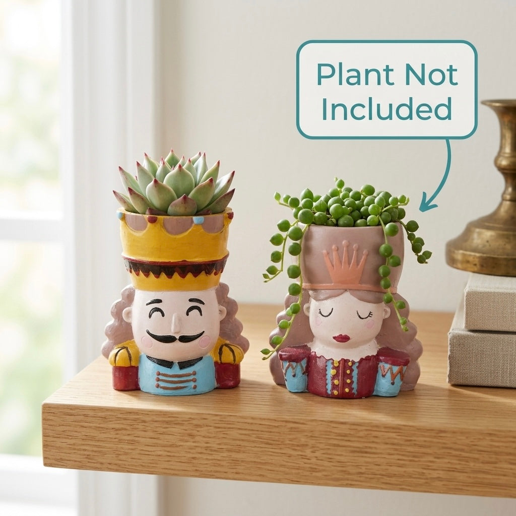 King & Queen Resin Planter Set – Cute Couple Mini Succulent Pots (Set)