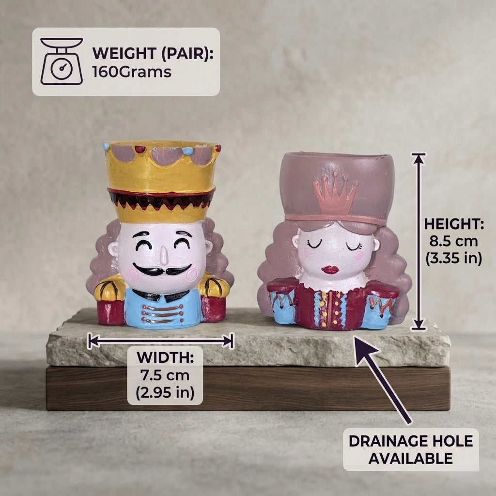 King & Queen Resin Planter Set – Cute Couple Mini Succulent Pots (Set)