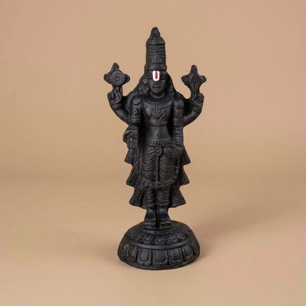 Lord Balaji Venkateswara Resin Idol – Black Finish Divine Home Temple Statue