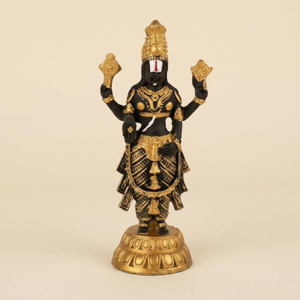 Lord Balaji Venkateswara Gold & Black Resin Idol – Compact Divine Temple Statue Main image
