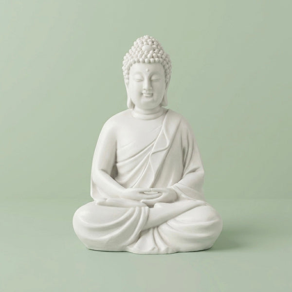 White Buddha Meditation Resin Idol – Peaceful Sitting Statue for Home Décor