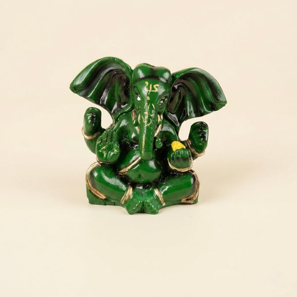 Green Lord Ganesha Resin Idol – Small Ganpati Statue for Home Temple & Décor
