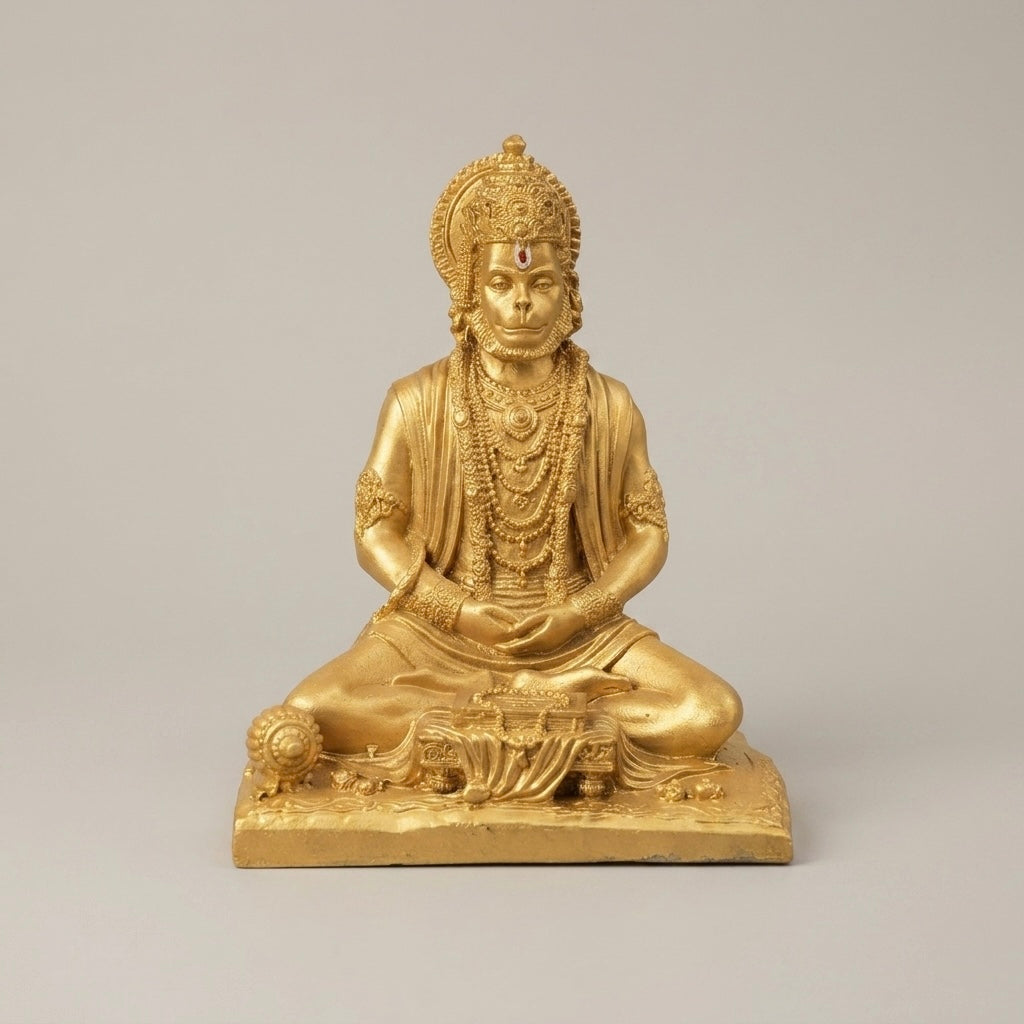 Lord Hanuman Gold Meditation Resin Idol – Large Premium Spiritual Temple Statue Main image