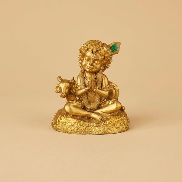 Bal Krishna Namaste Resin Idol (White & Gold) – Cute Baby Krishna Décor Statue