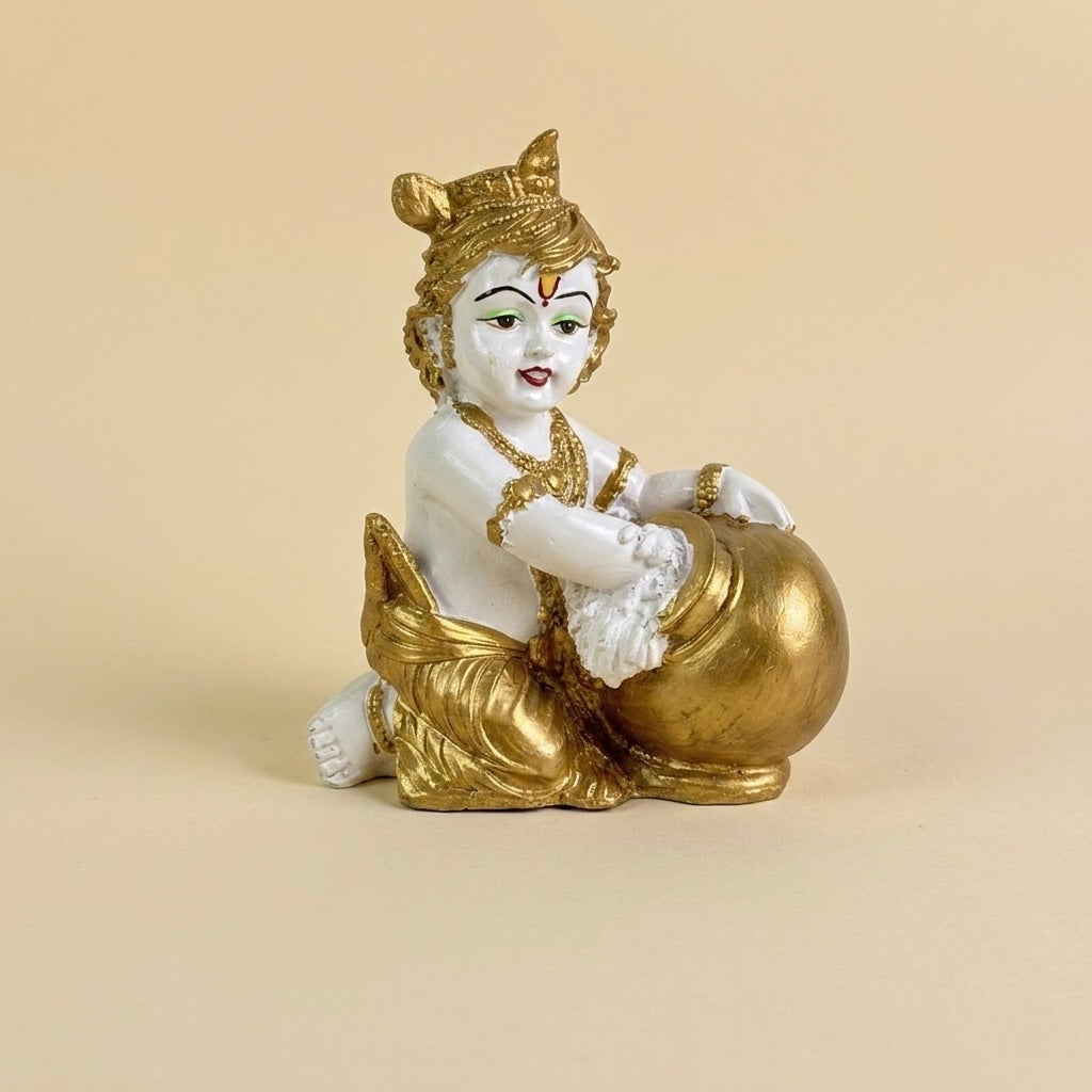 Makhan Chor Bal Krishna Resin Idol – Butter Pot Baby Krishna Décor Statue Main image