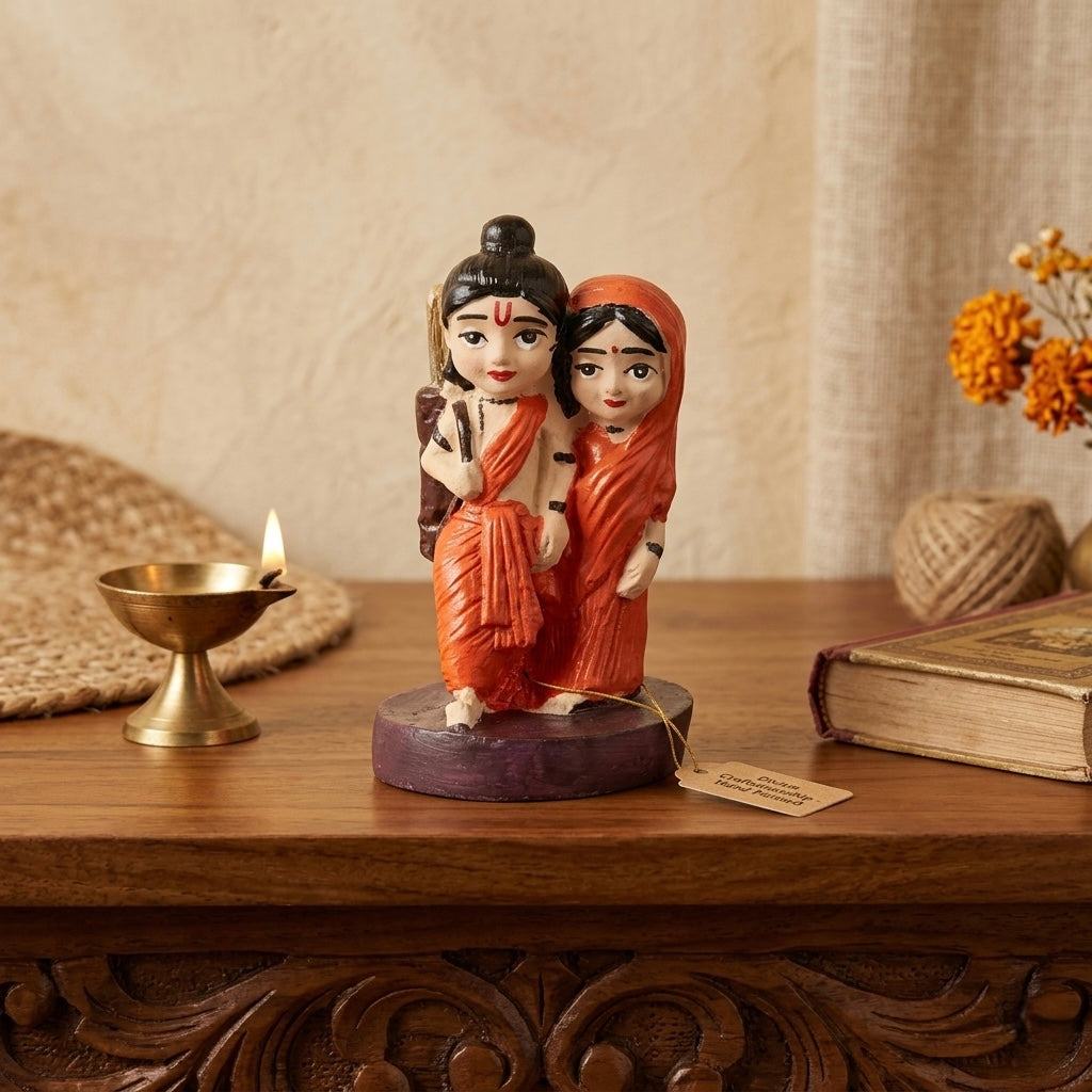 Ram Sita Resin Idol – Cute Divine Couple Spiritual Home Décor Statue