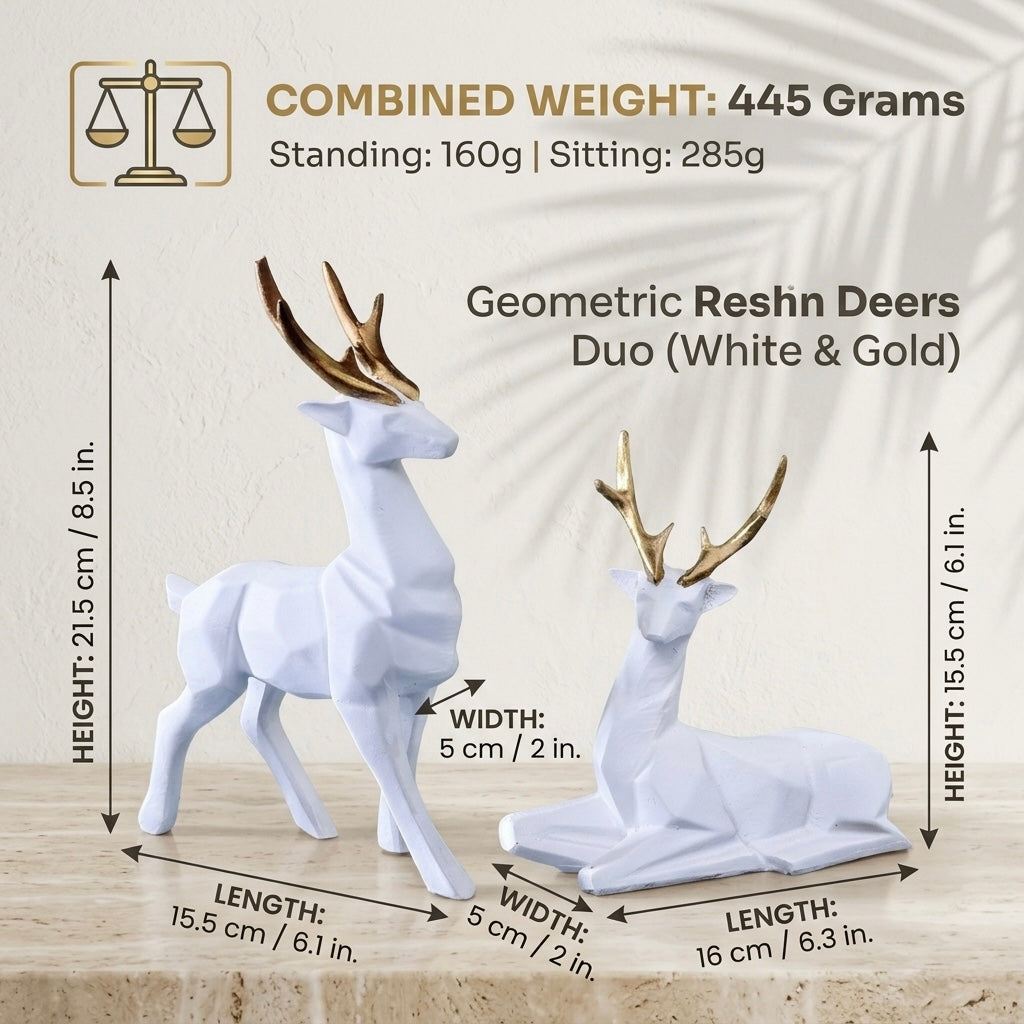 Modern White & Golden Deer Resin Showpiece Set for Home Decor