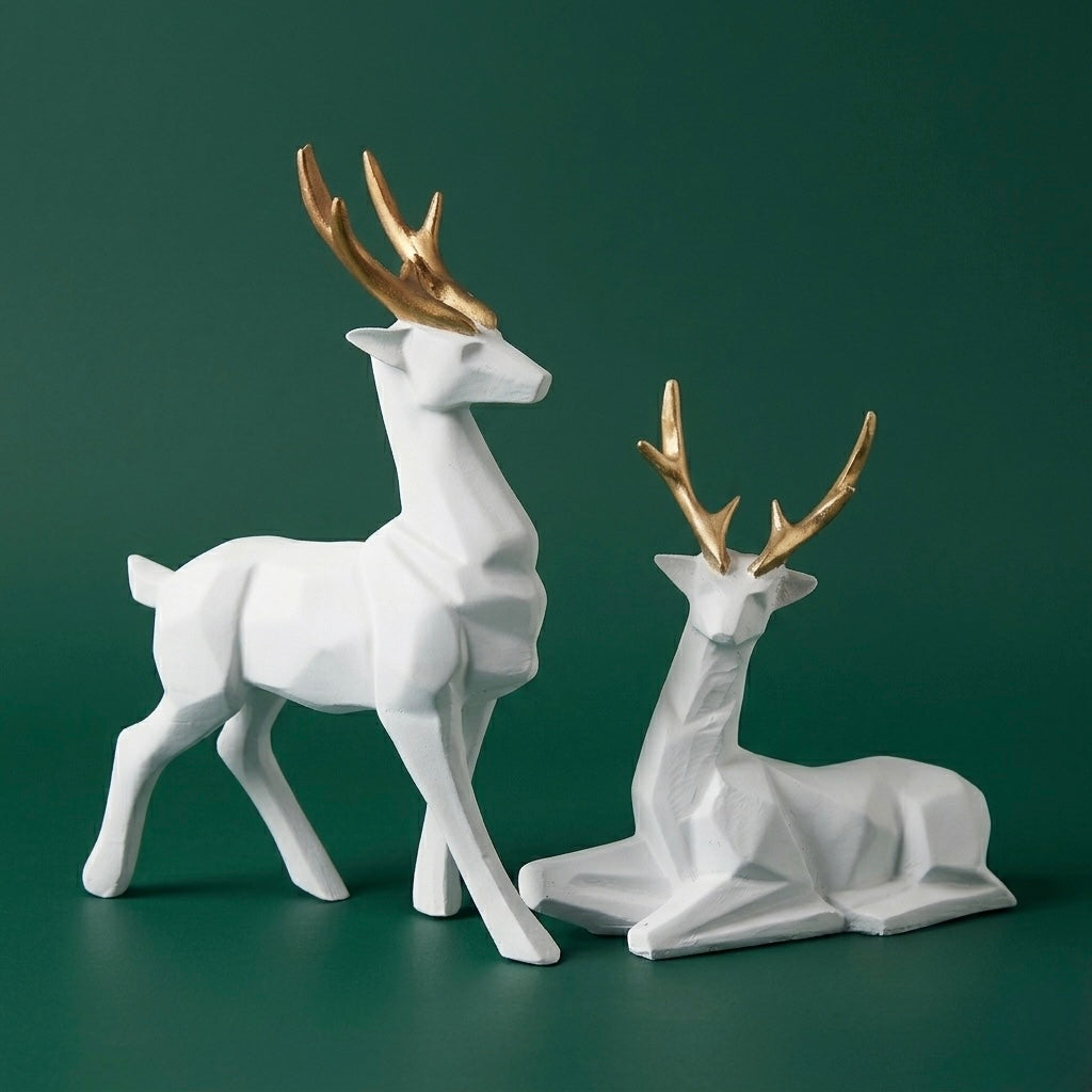 Modern White & Golden Deer Resin Showpiece Set for Home Decor Main image