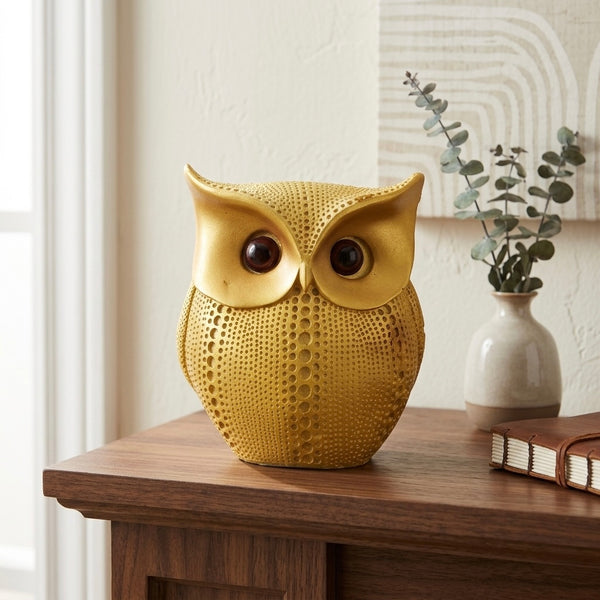 Premium Golden Owl Resin Showpiece for Home Décor & Office Decoration