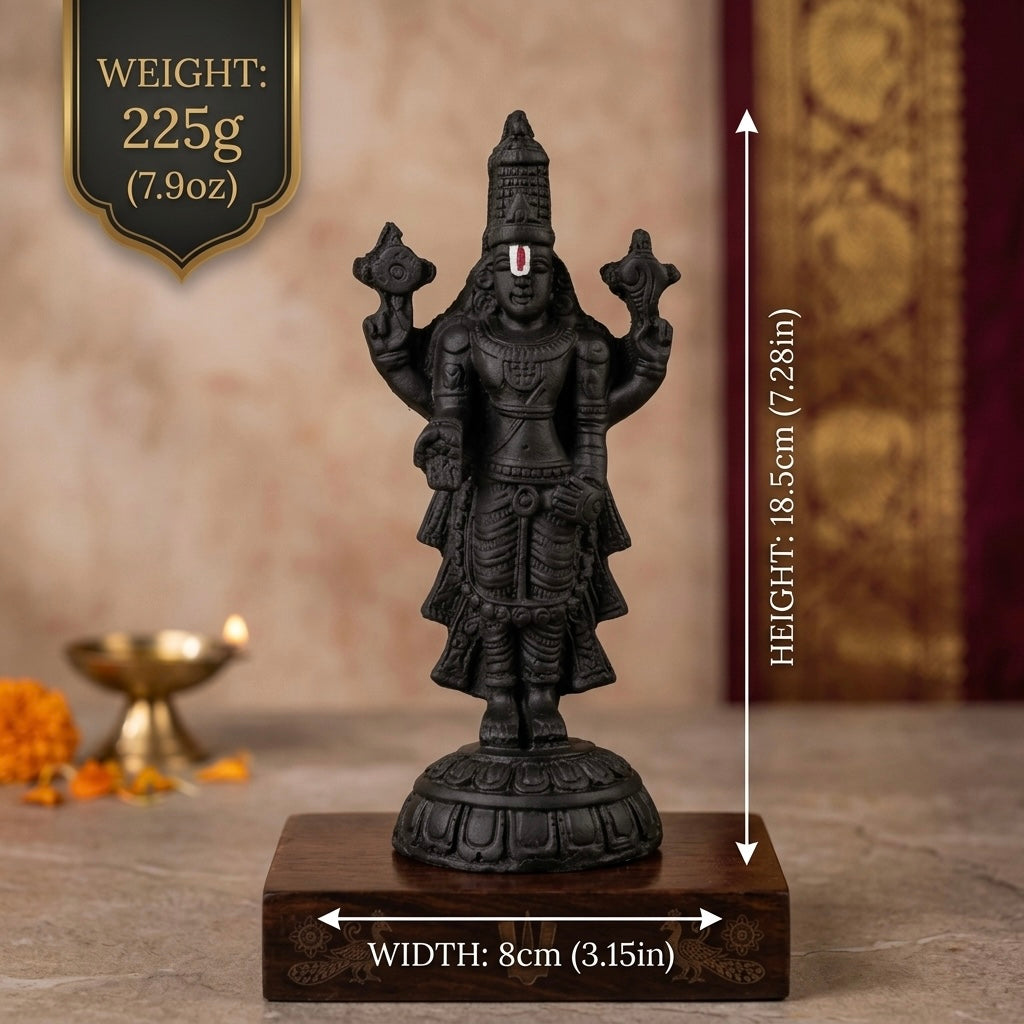 Lord Balaji Venkateswara Resin Idol – Black Finish Divine Home Temple Statue