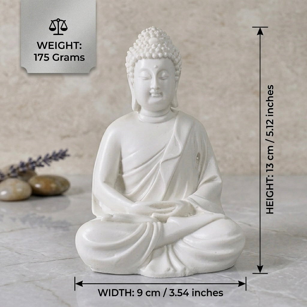 White Buddha Meditation Resin Idol – Peaceful Sitting Statue for Home Décor