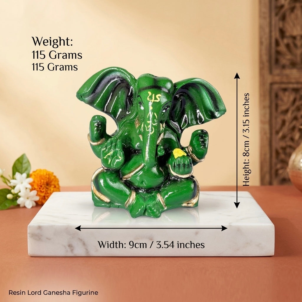 Green Lord Ganesha Resin Idol – Small Ganpati Statue for Home Temple & Décor