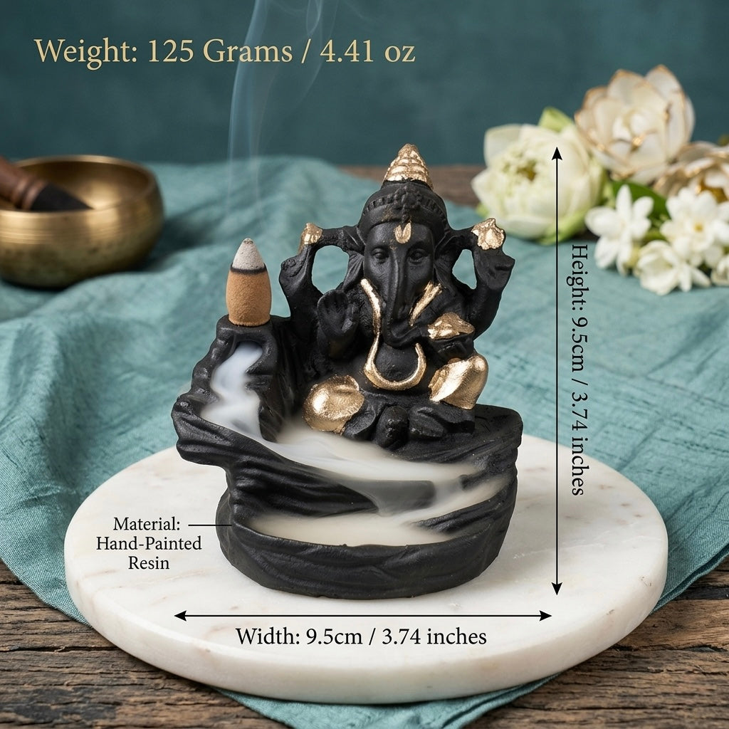 Lord Ganesha Backflow Incense Holder – Smoke Waterfall Resin Decor Fountain