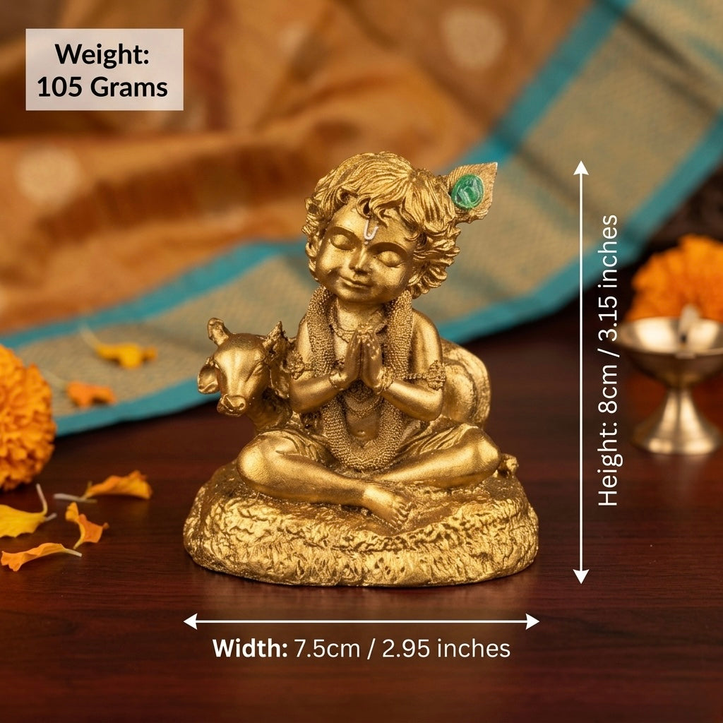 Bal Krishna Namaste Resin Idol (White & Gold) – Cute Baby Krishna Décor Statue