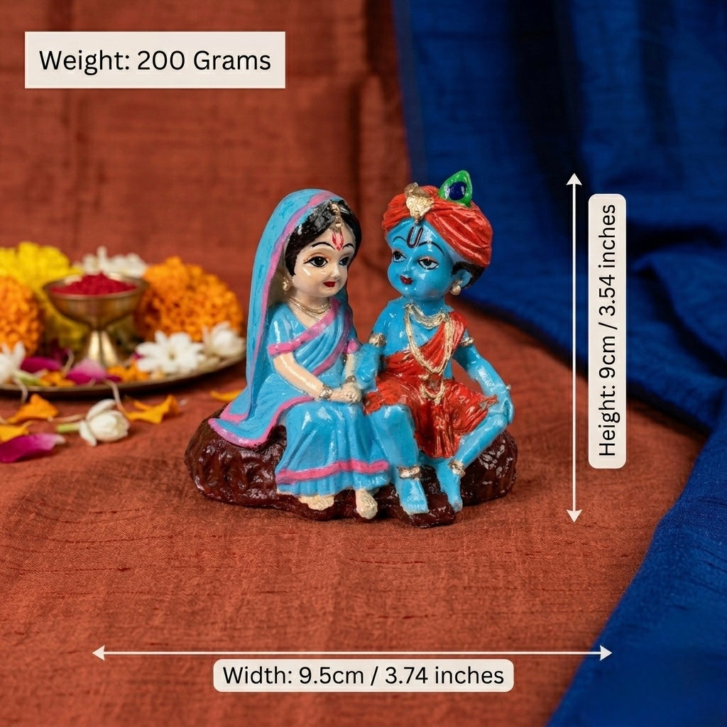 Radha Krishna Resin Idol – Cute Divine Couple Spiritual Décor Statue