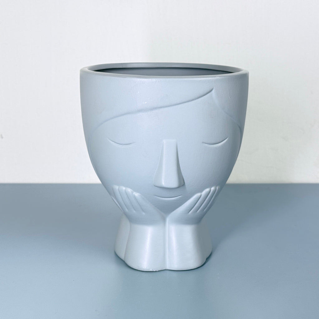 Modern Minimalist Face Ceramic Planter Pot – Artistic Indoor Plant Pot with Drainage Hole