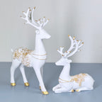 Luxury White & Golden Deer Resin Showpiece Set for Home Decor