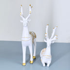 Luxury White & Golden Deer Resin Showpiece Set for Home Decor