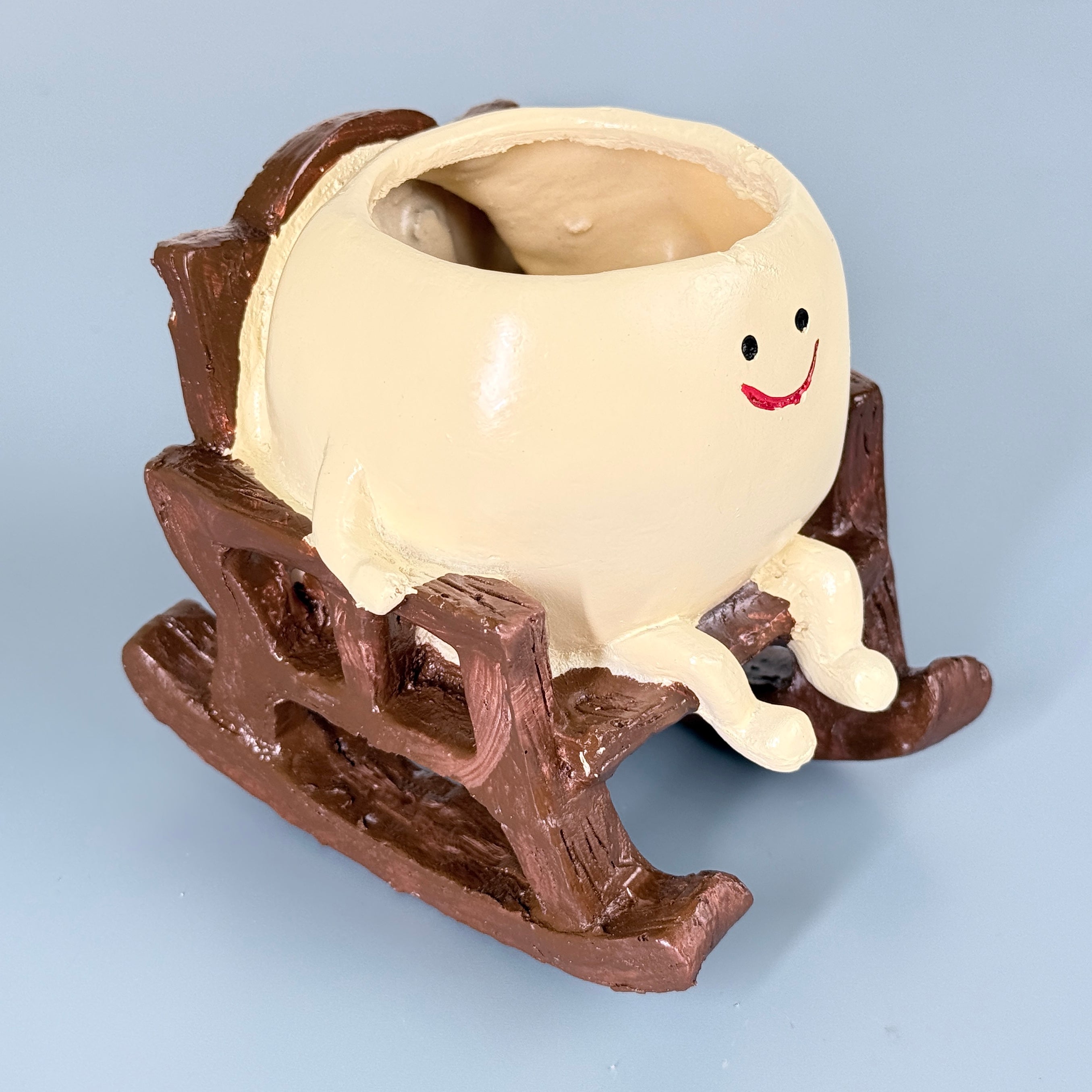 Cute Smiley Rocking Chair Resin Planter Pot – Adorable Character Succulent Pot for Home & Desk Décor