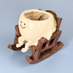 Cute Smiley Rocking Chair Resin Planter Pot – Adorable Character Succulent Pot for Home & Desk Décor